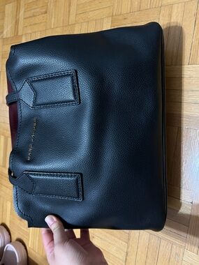 Marc Jacobs Black Pebbled Leather Satchel with Burgundy Lining